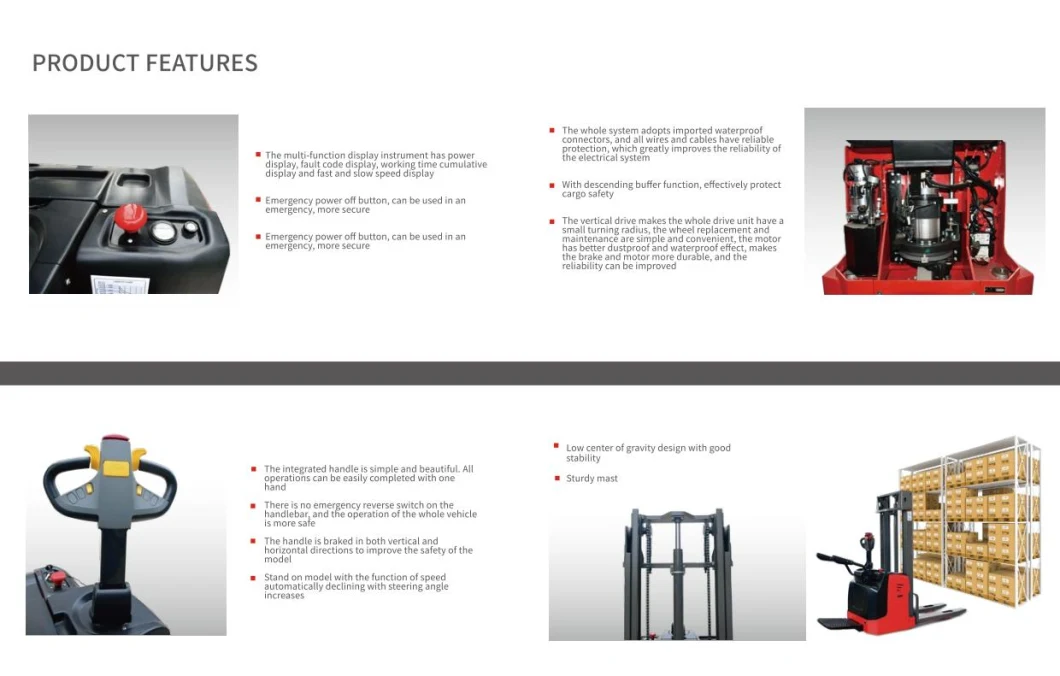 1ton 1.5ton 2ton 3m-5.5m Electric Pallet Stacker Forklift with AC Drive Motor